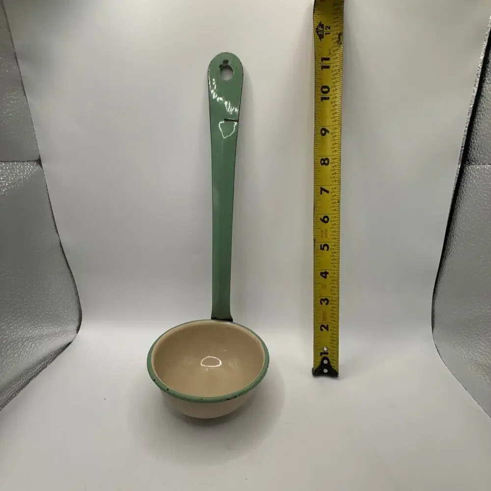 Vintage Enamelware Ladle Dipper Scoop Rustic Farmhousee Kitchen Utensil 14”